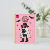 Retro Disco Ghost mit Black Cat Halloween Briefmar Postkarte (Stehend Vorderseite)