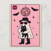 Retro Disco Ghost mit Black Cat Halloween Briefmar Postkarte (Vorderseite)