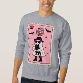 Retro Disco Ghost mit Black Cat Halloween Briefmar Sweatshirt