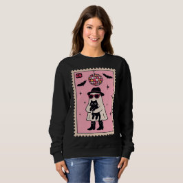 Retro Disco Ghost mit Black Cat Halloween Briefmar Sweatshirt