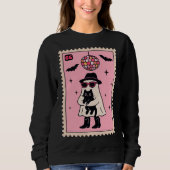 Retro Disco Ghost mit Black Cat Halloween Briefmar Sweatshirt (Vorderseite)