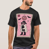 Retro Disco Ghost mit Black Cat Halloween Briefmar T-Shirt (Vorderseite)