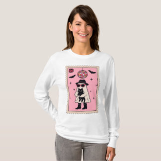 Retro Disco Ghost mit Black Cat Halloween Briefmar T-Shirt