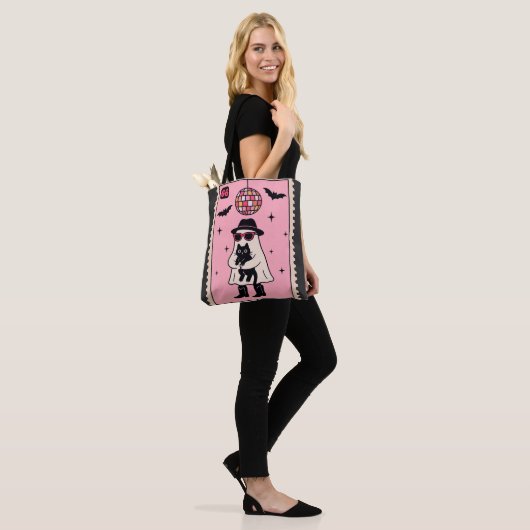 Retro Disco Ghost mit Black Cat Halloween Briefmar Tasche (Am Model)