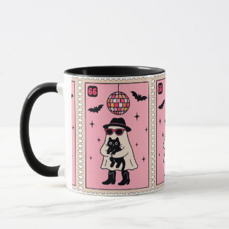 Retro Disco Ghost mit Black Cat Halloween Briefmar Tasse