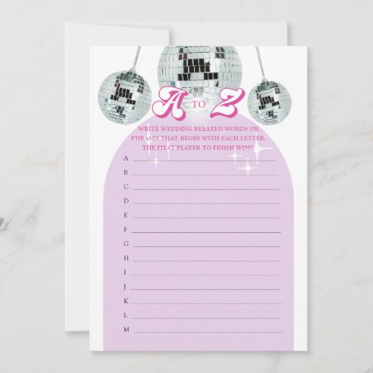 Retro Disco Groove A to Z Brautparty Game Card Einladung (Vorderseite)