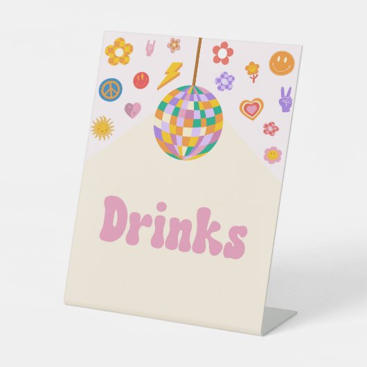 Retro Disco Groovy Drinks Party signieren Sockelschild (Vorderseite)