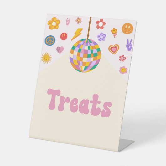 Retro Disco Groovy Leckereien Party signieren Sockelschild (Vorderseite)