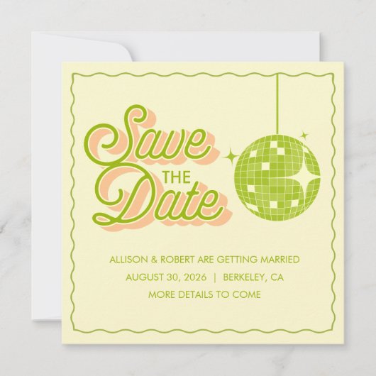 Retro-Disco-Hochzeit Save The Date Karte (Vorderseite)