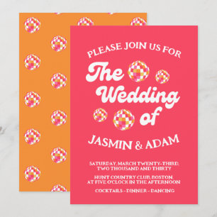 Retro Disco-Kugel Pink Orange Hochzeit Einladung
