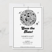 Retro Disco-Kugel Save The Date Schwarz Weiß Einladung (Vorderseite)