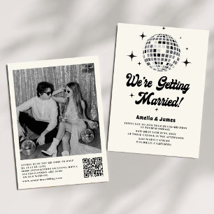 Retro Disco-Kugel Schwarz-Weiß QR-Code Hochzeit Einladung