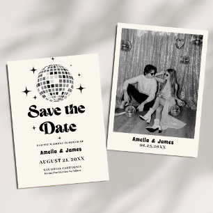 Retro Disco-Kugel Schwarz-Weiß Save The Date Hochz Einladung