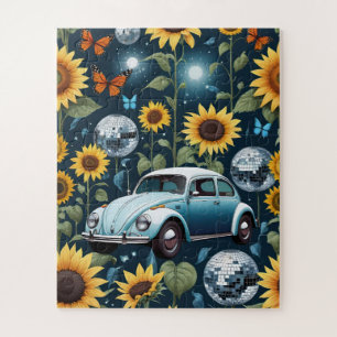 Retro-Disco-Kugeln Sonnenblumen und Hippie-Käfer-A Puzzle