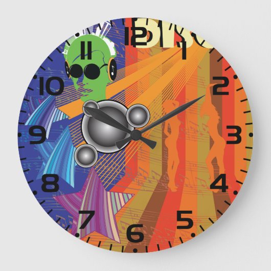 Retro Disco Party 70er Funk Art Große Wanduhr (Vorderseite)