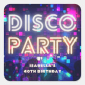 Retro Disco Party Geburtstag Quadratischer Aufkleber (Vorderseite)