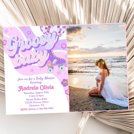 Retro Disco Roller Skate Baby Dusche Party Foto Einladung
