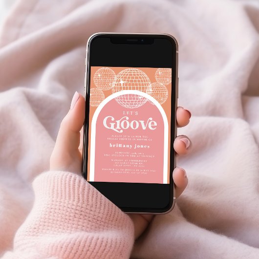 Retro Disco Rosa und Orange Groovy Brautparty Einladung