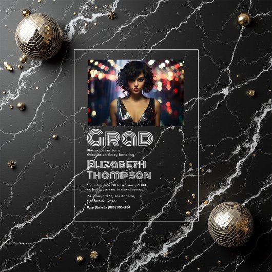 Retro Disco Typografy Graduation Party Foto Acryleinladungen