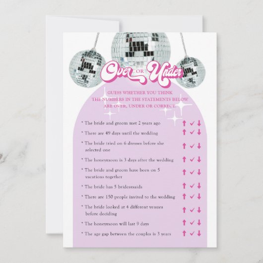 Retro-Disco über oder unter Brautparty-Game-Karte Einladung (Vorderseite)