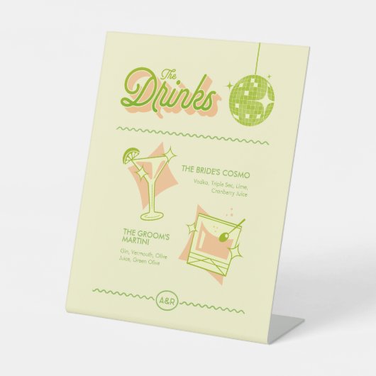 Retro Disco Wedding Bar Menu Sockelschild (Vorderseite)