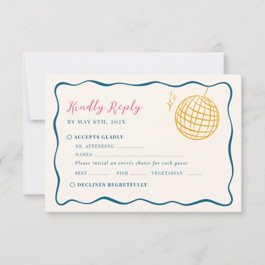 Retro Disco Wedding RSVP Karte (Vorderseite)