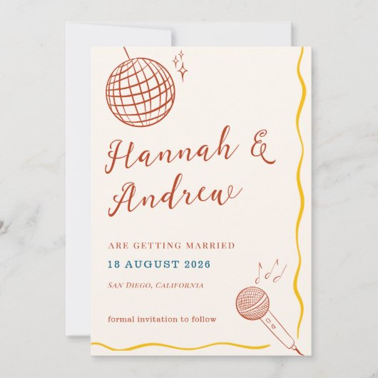 Retro Disco Wedding Save The Date (Vorderseite)