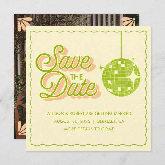 Retro Disco Wedding Save The Date Card (Vorne/Hinten)