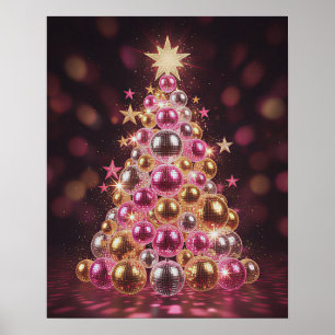 Retro-Disco-Weihnachtsbaum-Wandkunst Poster