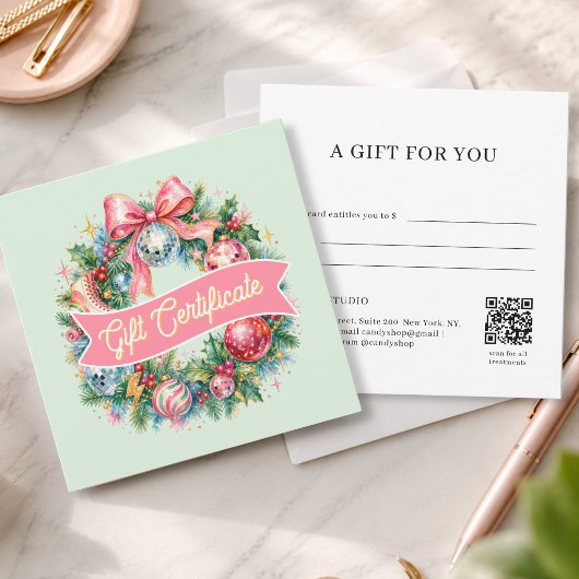 Retro-Disco-Weihnachtskranz QR-Code-Geschenkkarte