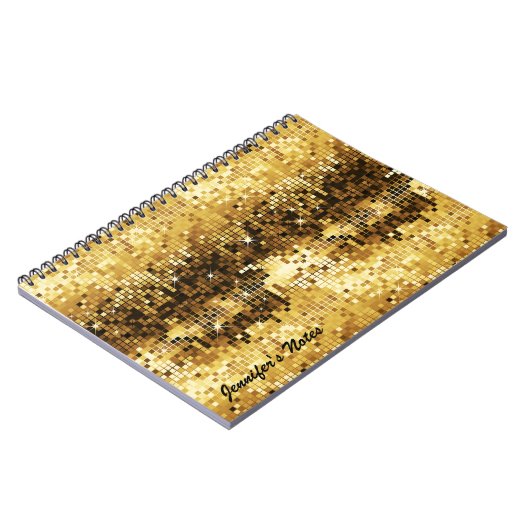 Retro Discoball-Glitzer mit Goldtönen Notizblock (Linke Seite)