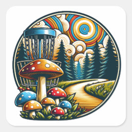 Retro Disk Golf Psychedelic Ai Art Quadratischer Aufkleber