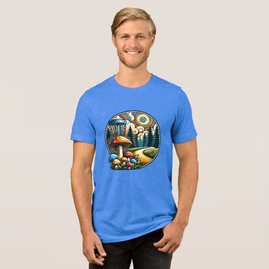 Retro Disk Golf Psychedelic Ai Art Tri-Blend Shirt (Vorderseite voll)
