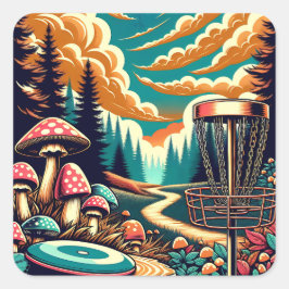 Retro Disk Golf Psychedelic Art Quadratischer Aufkleber