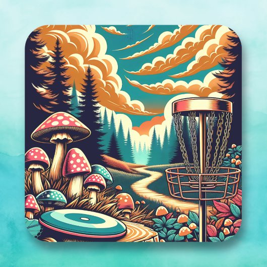 Retro Disk Golf Psychedelic Art Quadratischer Aufkleber