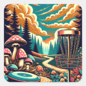 Retro Disk Golf Psychedelic Art Quadratischer Aufkleber (Vorderseite)