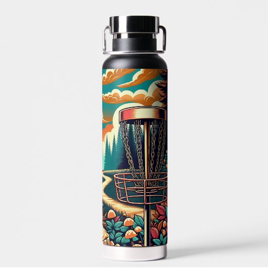 Retro Disk Golf Psychedelic Art Trinkflasche (Rückseite)