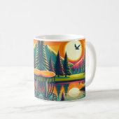 Retro Disk Golf Sunset and Trees Kaffeetasse (VorderseiteRechts)