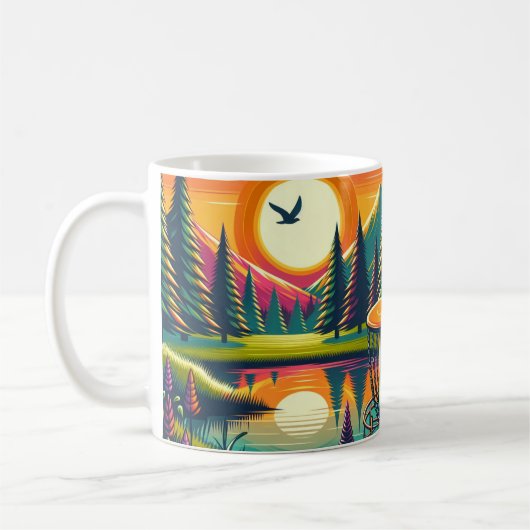 Retro Disk Golf Sunset and Trees Kaffeetasse (Links)