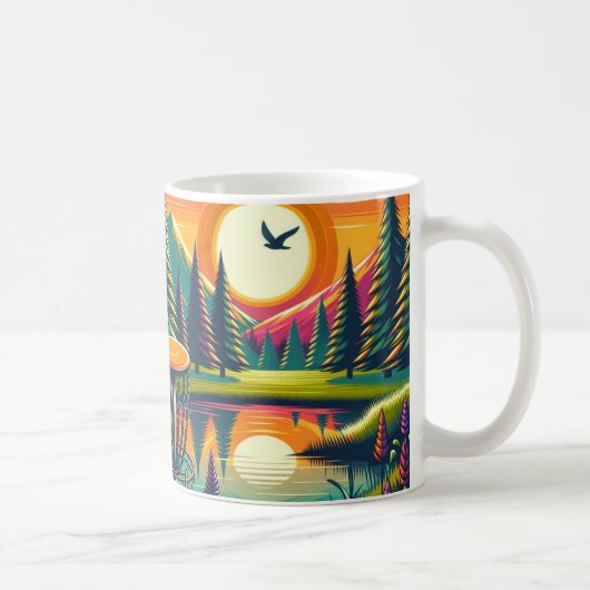 Retro Disk Golf Sunset and Trees Kaffeetasse (Rechts)