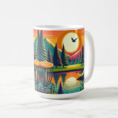 Retro Disk Golf Sunset and Trees Kaffeetasse (VorderseiteRechts)