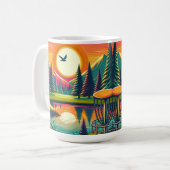Retro Disk Golf Sunset and Trees Kaffeetasse (Vorderseite Links)
