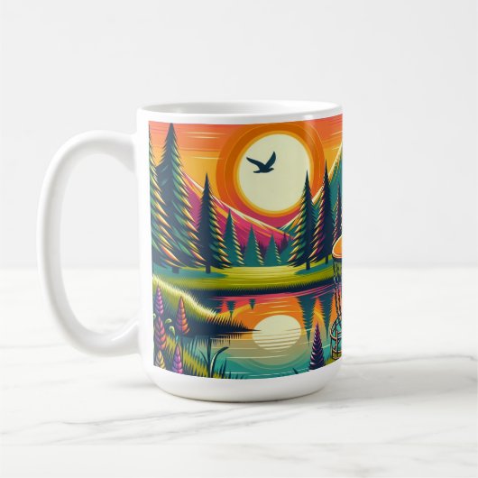 Retro Disk Golf Sunset and Trees Kaffeetasse (Links)