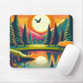 Retro Disk Golf Sunset and Trees Mousepad (Mit Mouse)
