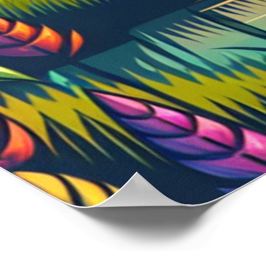 Retro Disk Golf Sunset and Trees Poster (Ecke)