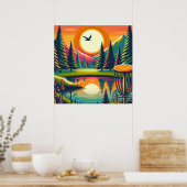 Retro Disk Golf Sunset and Trees Poster (Küche)