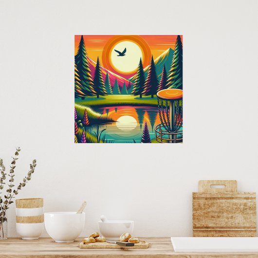 Retro Disk Golf Sunset and Trees Poster (Küche)