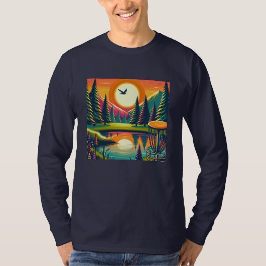 Retro Disk Golf Sunset and Trees T-Shirt (Vorderseite)