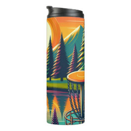 Retro Disk Golf Sunset and Trees Thermosbecher
