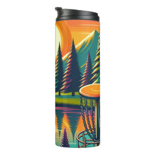 Retro Disk Golf Sunset and Trees Thermosbecher